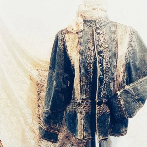 Vintage Embroidered & Lace Denim Jacket - Picture 3 of 12